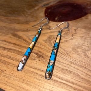 Stamped Sterling 925 Spiny Oyster Turquoise Earrings